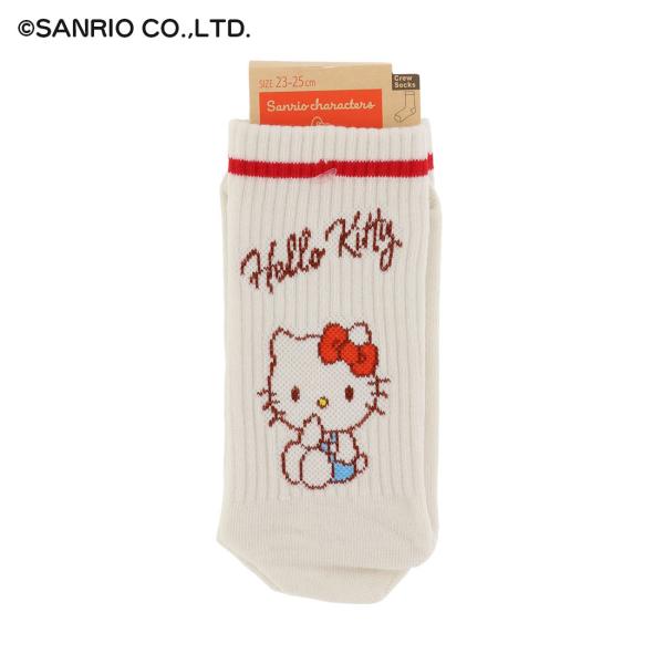 後ろハローキティ ラインクルーソックス 23-25cm レディース 靴下 サンリオ Hello Kitty 福助 D1PK