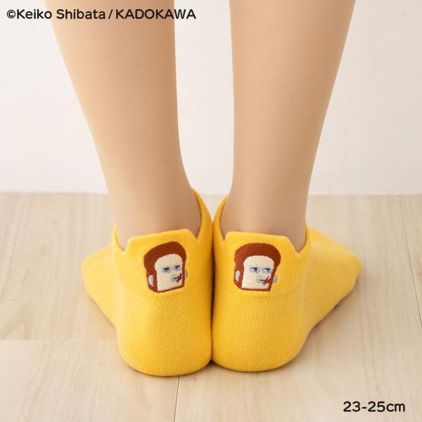 パンどろぼう 後ろ刺繍 スニーカー丈ソックス 黄色 23-25cm レディース 靴下 福助 fk-369-25c1-500 D1PK