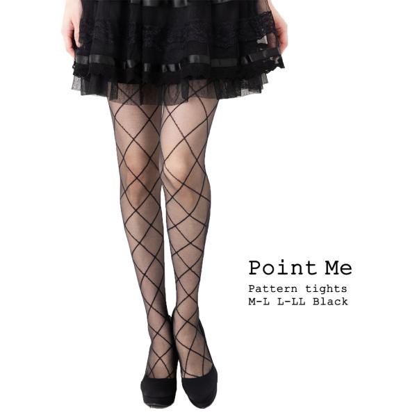 Point Me シアー中ダイヤ柄 ストッキング 黒 20デニール相当 M-L・L-LL レディース シアータイツ D1PK