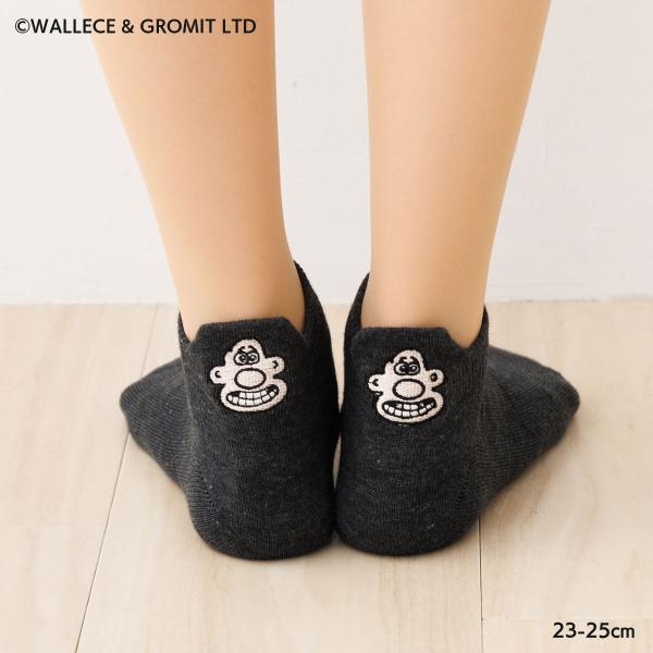 ウォレスとグルミット ウォレス後ろ刺繍 スニーカー丈ソックス 23-25cm レディース 靴下 助野 sk-54j38440q D1PK