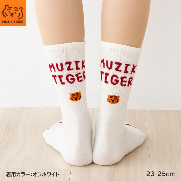 助野（SUKENO） MUZIK TIGER 刺繍付きリッチェルクルーソックス 23