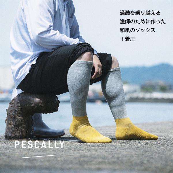(店長愛用P10倍)PESCALLY 和紙着圧ソックス 25-27cm・27-29cm メンズ 全5色 らく圧仕様 漁師のためのソックス 靴下 助野 ペスカリー D1PK D1PK