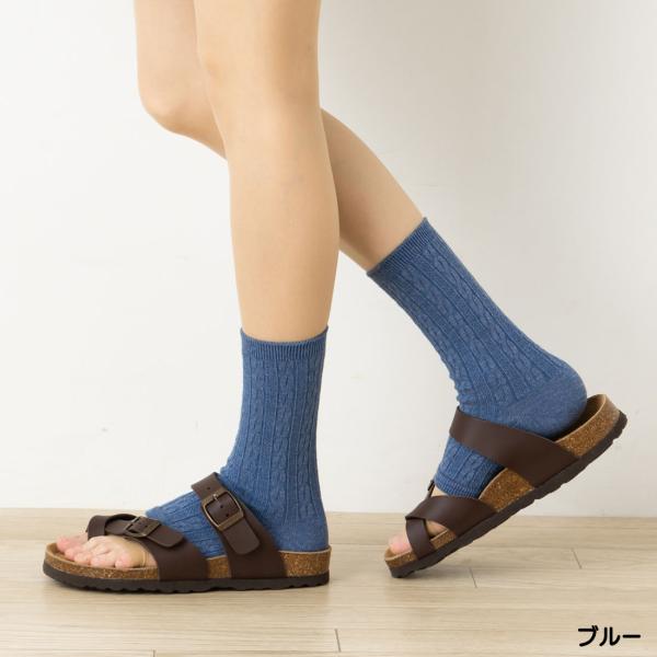earth music & ecology ケーブル柄 トゥレス クルーソックス 23-25cm 全2色 レディース 靴下 サンダルソックス D1PK