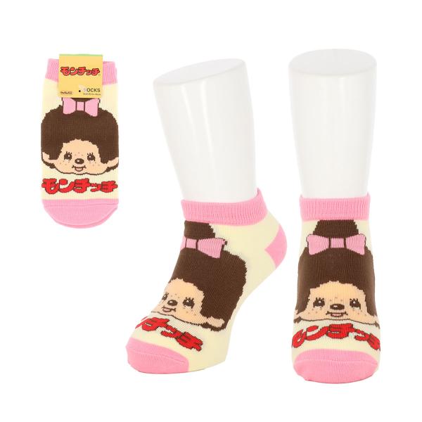 キッズ13-18cm モンチッチちゃん フェイス柄 スニーカー丈ソックス ピンク 子供用 靴下 スモールプラネット モンチッチ  sp-mc1024j D1PK
