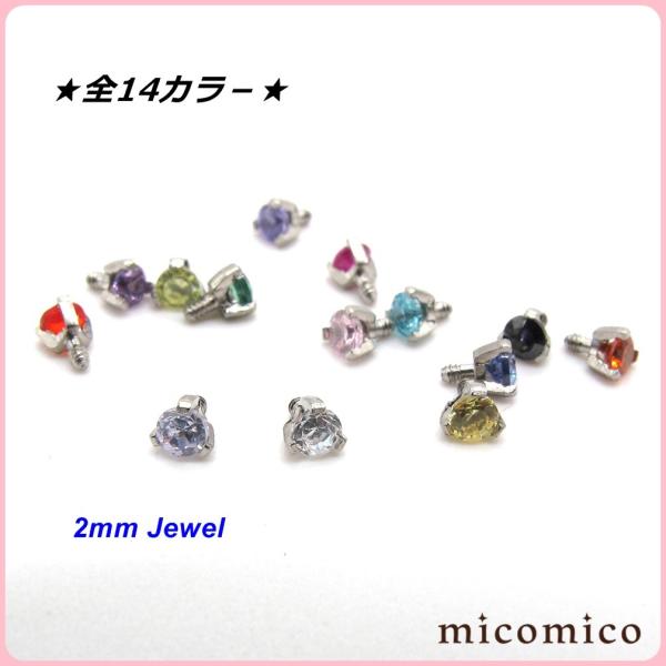 ボディピアス☆インターナル(逆ネジ)立て爪ジュエル2mm