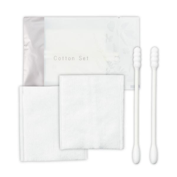 清潔で衛生的!個包装のコットン&amp;綿棒セット!商品サイズ:綿棒/長さ約75mm、コットン/60×50mm■商品サイズ：綿棒/長さ約75mm、コットン/60×50mm■重量：2g■セット内容：コットン×2、綿棒×2■材質：綿■製造国：ベトナム