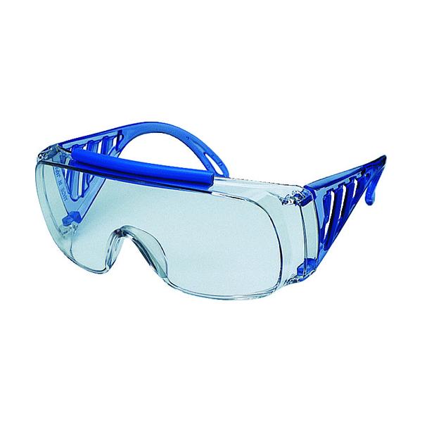 保護具 保護メガネ・防災面 一眼型保護メガネ ●メガネ併用可能です。●UVカット(99.9%)仕様のレンズです。●レンズ色：クリア●テンプル色：ブルー●幅(mm)：157●高さ(mm)：63●長さ(mm)：151.5●レンズ厚(mm)：約2...