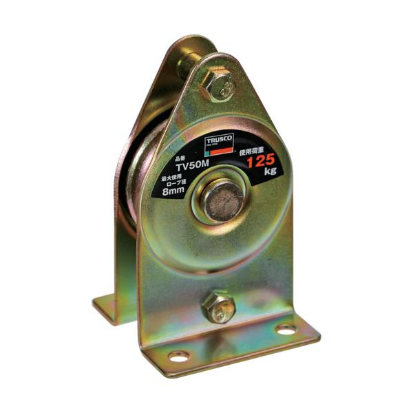 荷役用品 吊りクランプ・スリング・荷締機 滑車 ●シンプルで安価な固定滑車です。●荷役搬送作業やロープガイドとして。●基本使用荷重(t)：0.125●最大使用ロープ径(mm)：8●車数：1●車径(mm)：50●寸法(mm)A：100●寸法(...