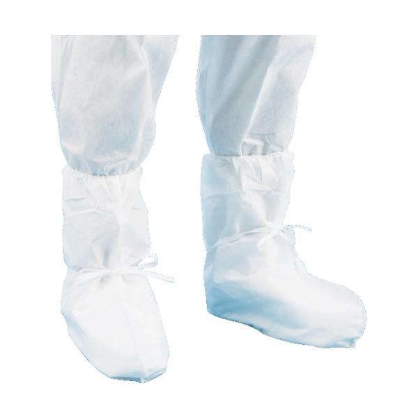 保護具 保護服・防護服 シューズカバー ●SMS製防護服は、柔軟性に富み、優れた通気性と良好なバリア性を発揮します。●色：ホワイト●適合靴サイズ(cm)：フリー●サイズ：フリー●全長(cm)：35●高さ(mm)：430●ブーツ型●ひも付●縫...