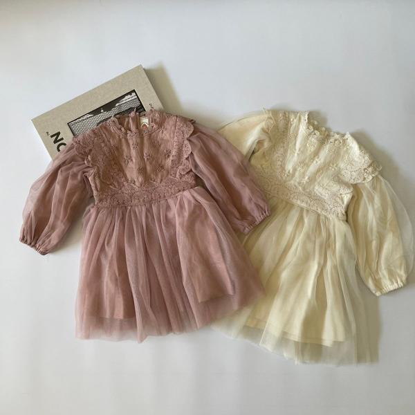 キッズ ジュニア 女の子 ドレス ワンピース gerbera dress チュール バルーン スリーブ レース 刺繍 フリル 可愛い 90cm 100cm 110cm 120cm 130cm 140cm 150cm
