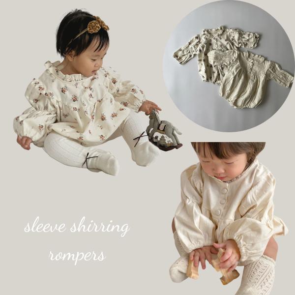 ・素材構成: 35%綿、15%ポリエステル、20%ビスコース、30%麻・size: 66 / 73 / 80 / 90 ・color: white / flower・首元のフリルと袖のシャーリングでシルエットがとっても可愛いロンパース・同生...