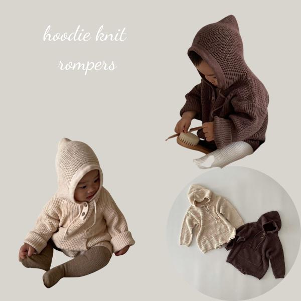 ベビー ロンパース hoodie knit rompers フーディー フード付き ニット コットン 長袖 ドット 女の子 男の子  可愛い 60cm 66cm 70cm 73cm 80cm 90cm 輸入