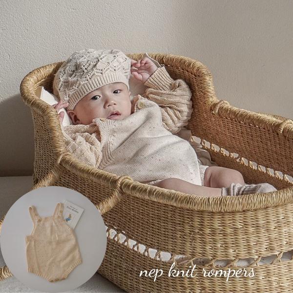 ベビー サロペット ロンパース nep knit rompers つぶつぶ ネップ ミックス ニット コットン 女の子 男の子 可愛い 60cm 66cm 70cm 73cm 80cm 90cm 輸入 子供服