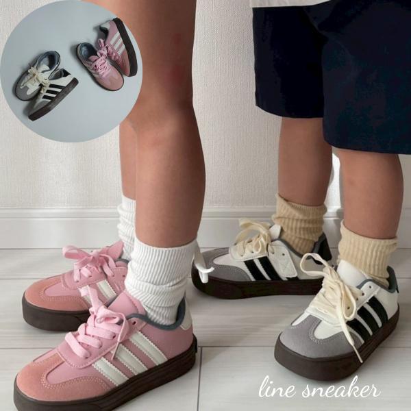 キッズ 靴 line sneaker ライン スニーカー 男の子 女の子 シューズ レザー 合皮 皮 おしゃれ かわいい 女の子 16~23cm 子供 こども シンプル お出かけ イベント