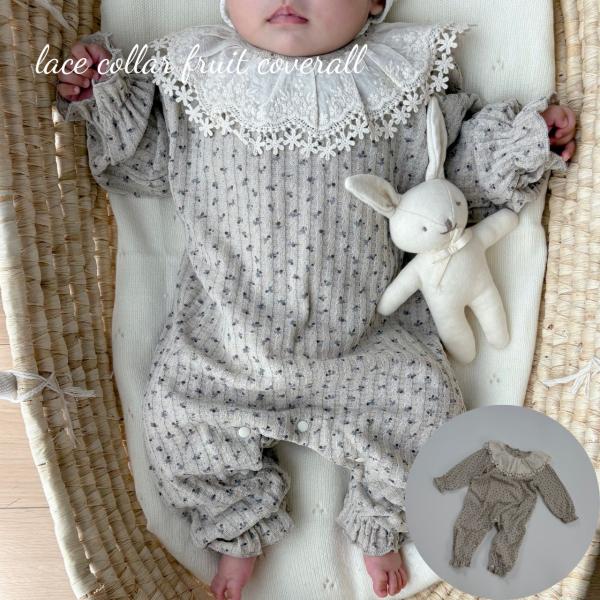 ベビー ロンパース カバーオール lace collar fruit coverall レース 襟 さくらんぼ チェリー 柄 コットン 女の子 可愛い 60cm 66cm 70cm 73cm 80cm 90cm 海外