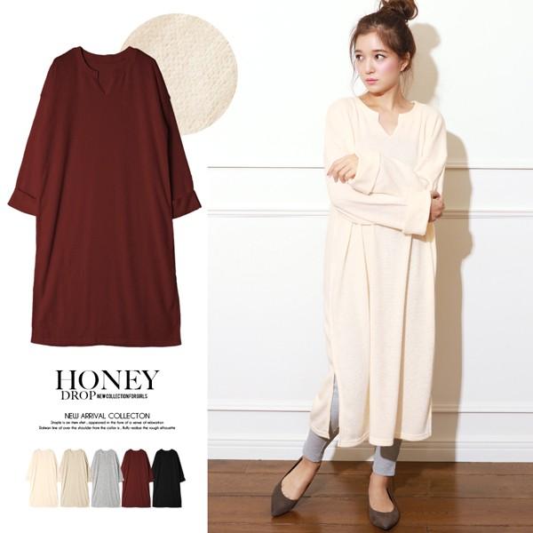 ワンピース ロング丈 ニット カットソー 襟なし キーネック 丸首 Lovcaラヴカ 通販 Yahoo ショッピング