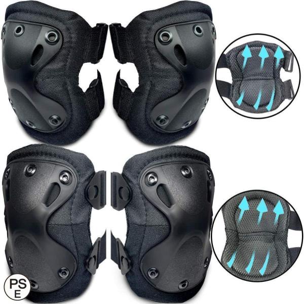 サバイバルゲーム(サバゲー)やスケボー、ローラースケートなどで、肘や膝を保護するプロテクター　男女フリーサイズ！バイクや自転車、スノーボード、一輪車など、あらゆるスポーツ、アウトドアで大活躍ニーパッド（膝当て　ひざあて）は、ワンタッチフック...