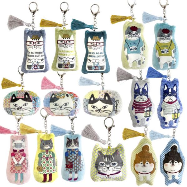 犬猫柄 パフモチマスコット キーホルダー フリンジ付 ネコザワさん マチルダさん パウロ シナモン キャラクター 柴犬 猫 ネコ クスグル Kusuguru A倉庫 送料無料