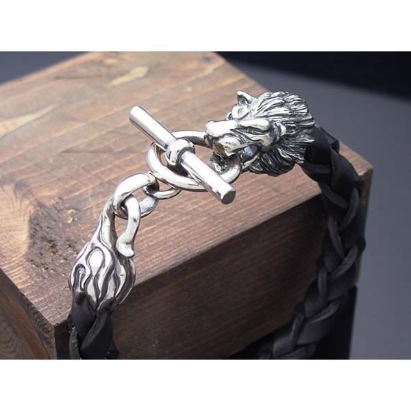シルバーアクセサリー】ライオンヘッドTバーレザーブレスレット【送料 