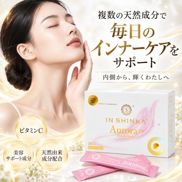 ビタミンC サプリ 2000mg 30包 30日分 日本製 美容サプリ インナーケア ビタミンB群 ビタミンE 葉酸 ナイアシン IN SHINKA Aurora plus 美容 栄養補助食品
