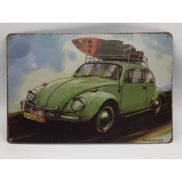 送料無料 クラシック ビートル サーフボード 緑 金属製 メタル