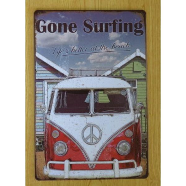 ワーゲン タイプ2 Gone Surfing 金属製 メタルサインプレート 