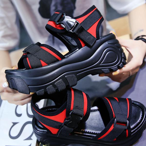 スポーツサンダル レディース ベルクロ 黒 厚底サンダル 6cm 7cm  