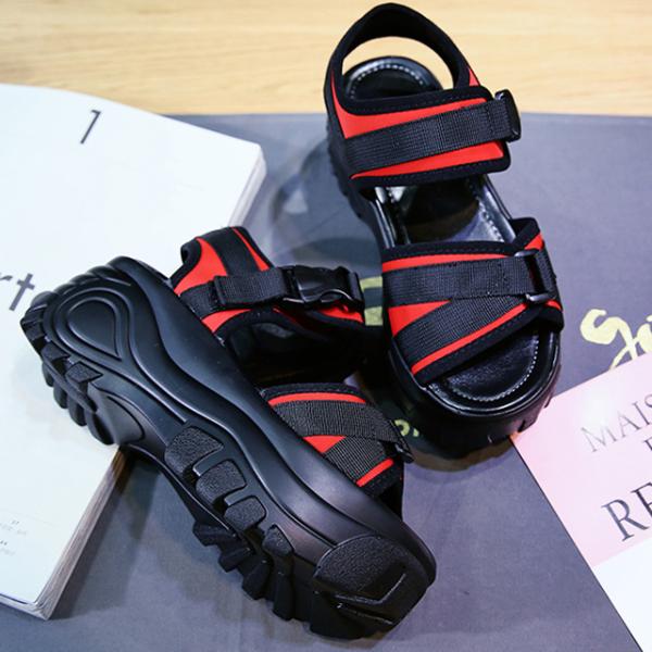 スポーツサンダル レディース ベルクロ 黒 厚底サンダル 6cm 7cm  