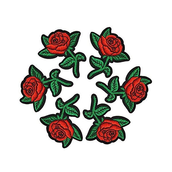 Xunhui 赤バラ薔薇ワッペン花アップリケ女の子アパレル刺繍手芸 6枚