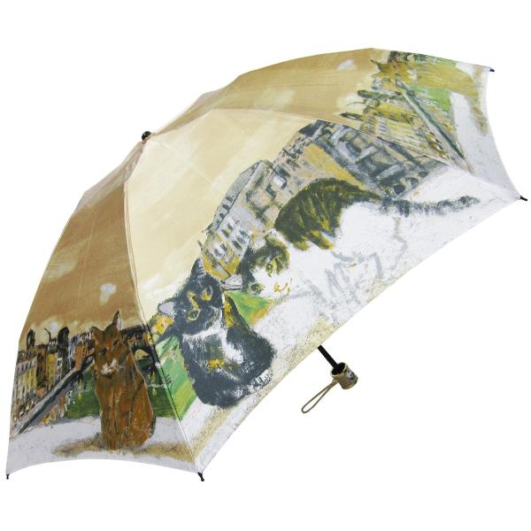 Manhattaner S 日本製雨傘 ミニ傘 ポンテ ベッキオ橋と猫友たち ベージュ Km m