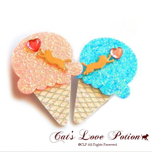 ヘアクリップ  アイス猫ちゃん♡ 猫 ヘアアクセサリー きらきら アイスクリーム love ヘア