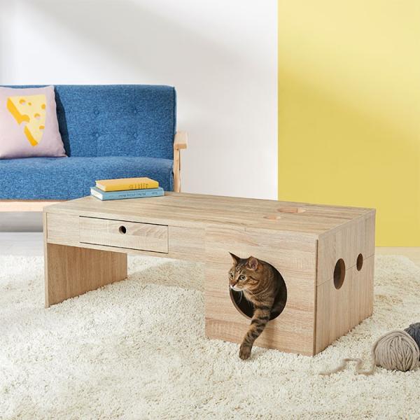 ローテーブル テーブル 猫 おしゃれ 収納 ペット センターテーブル 猫家具 ねこ ネコ リビング 木製 かわいい ロウヤ LOWYA