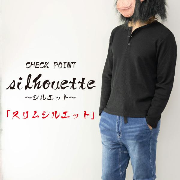 ヘンリーネックtシャツ メンズ 長袖 サーマル ワッフル 無地 白 黒