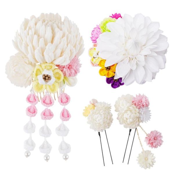 送料無料 和風髪飾りセット コーム2点 Uピン2本 224 045 シロ