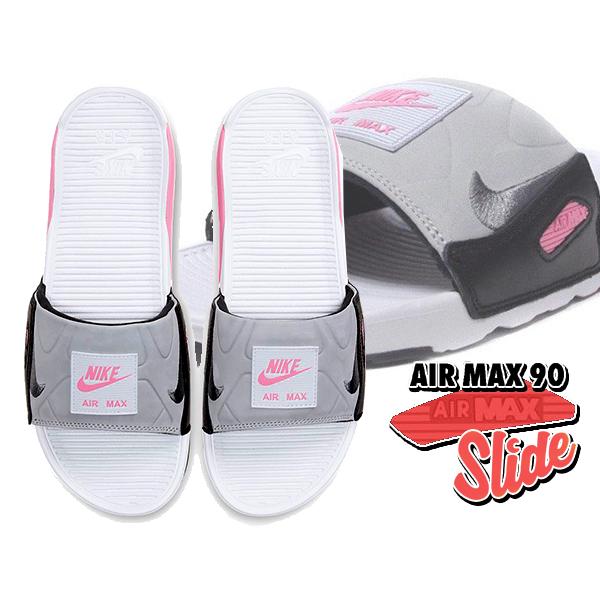 ナイキ エアマックス 90 スライド NIKE AIR MAX 90 SLIDE white/smoke grey-rose bq4635-100  サンダル メンズ スニーカー グレー ピンク