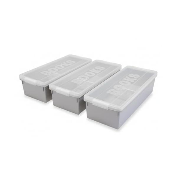 伊勢藤(ISETO) コミック本収納ケース ブックス3P グレー 幅21.0×奥行52.8×高さ14.3cm 日本製 仕切り板 普通コミック誌約