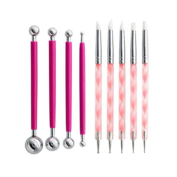 ・ピンク  ・パッケージ内容：シリコン筆*5本；細工棒*4本；初心者から上級者まで様々な需要に対応できる粘土道具9点セットです・【特徴】軽量で、持ちやすく、操作も簡単です。両面設計により、作業の効率が大幅にアップします。エンボス加工に最適で...