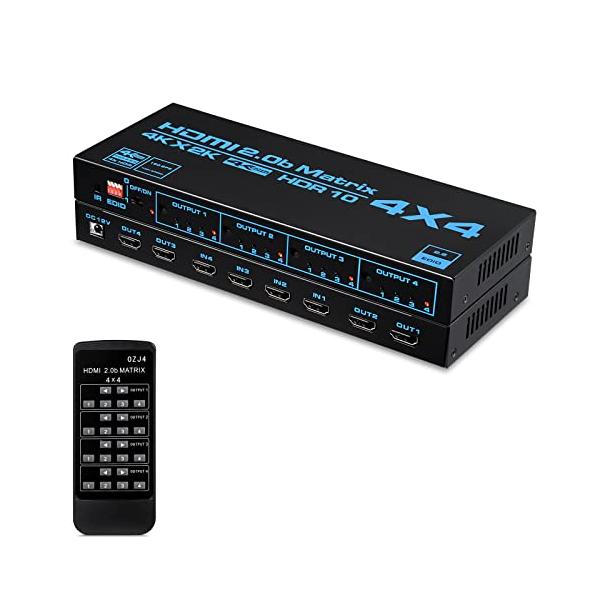 4K @ 60Hz HDMIマトリックススイッチ4x4、EDID、4 in 4出力HDMIスイッチャースプリッターオーディオビデオディストリビュ