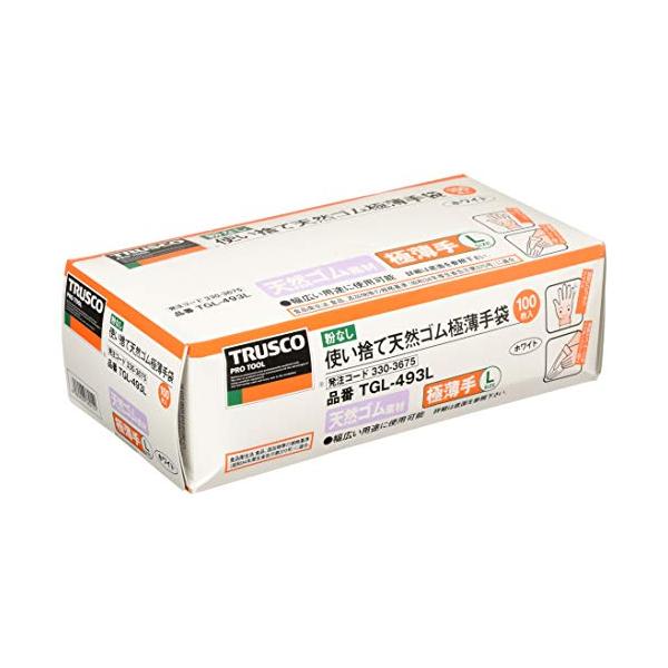 他サイト： TRUSCO(トラスコ) 天然ゴム 使い捨て 極薄 手袋 L ホワイト 白 粉なし 0.08 100枚 TGL493L Lの商品画像