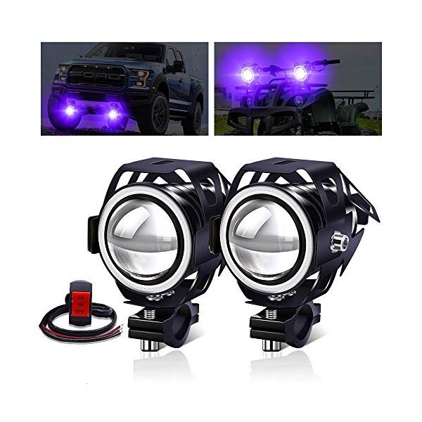 ヘッド ライト フォグランプ プロジェクターヘッドライト フォグランプ加工用 X-STYLE U7 バイク用 LED フォグランプ 4つモード切替 イカリング付き