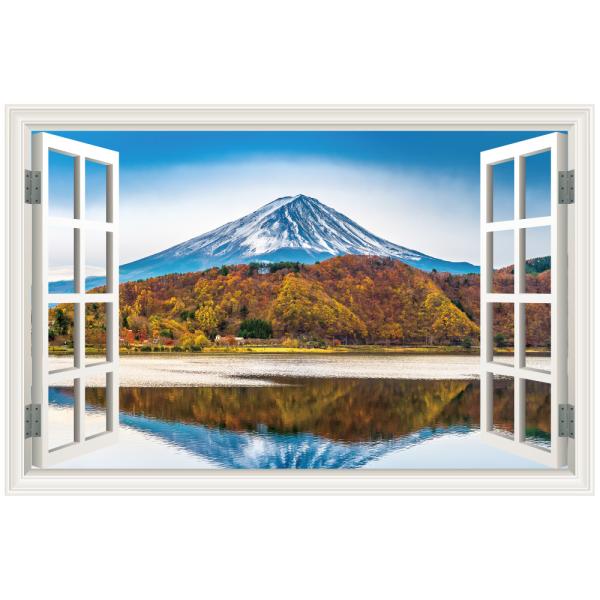 ウォールステッカー 富士山 紅葉 窓枠 日本製 MU3 fuji 湖 壁紙 シール ポスター 絵画 お風呂 浴室 DIY リフォーム リメイク インスタ 映え