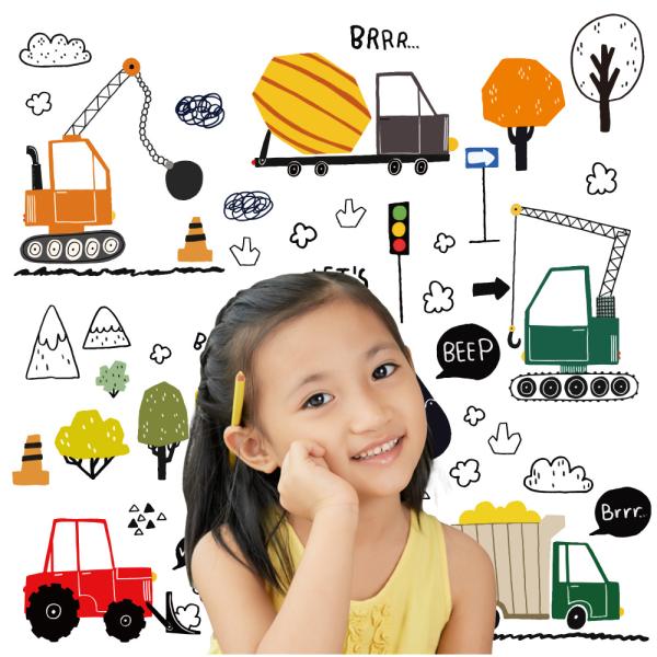 くるま 車 ウォールステッカー 日本製 子供部屋 ブルドーザー 工事中 クレーン ミキサー トラック フォークリフト kids キッズ 壁紙 シール リメイク