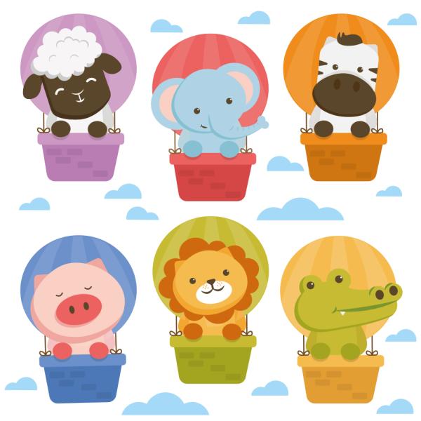 ウォールステッカー アニマル気球 日本製 動物 乗り物 ゾウ ライオン ブタ ワニ シマウマ ひつじ 子供部屋 kids キッズ 壁紙 シール リメイク