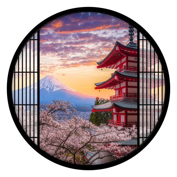 ウォールステッカー 窓枠 格子 富士山 桜 五重塔 日本製 MU3 壁紙 シール 春 さくら 風景 景色 旅行 写真