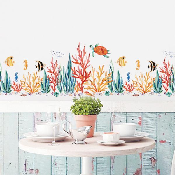 ウォールステッカー サンゴ礁 さかな 海 魚 シール 北欧 おしゃれ オシャレ トイレ シール インテリア 壁紙 飾り 窓 英字 ドア キッチン