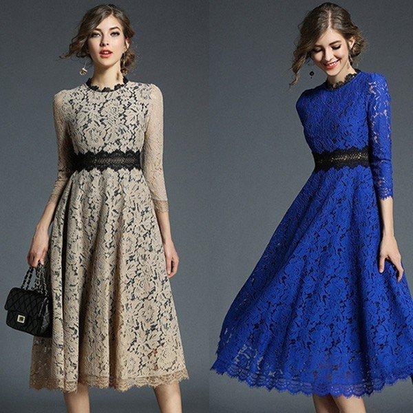 結婚式 ワンピース パーティー 通勤 袖あり 服装 ファッション 代 30代 40代 膝丈 レース お呼ばれ 二次会 大きいサイズ Yahon68 De Luceo 通販 Yahoo ショッピング