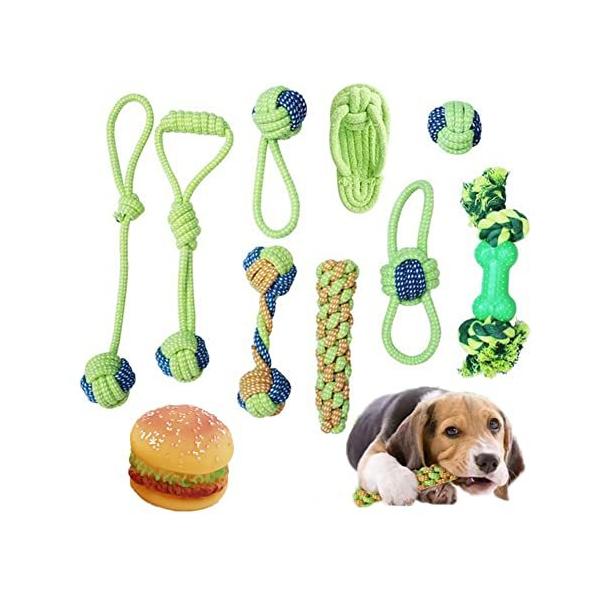 luckyhome 犬ロープおもちゃ 歯磨き ペット 噛むおもちゃ ストレス解消 ペット用 犬用玩具 丈夫 清潔 小/中型犬に適用 コットン 10点セ