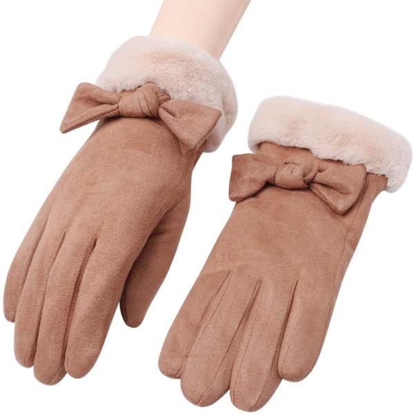 4色 Caseeto 手袋 てぶくろ 品質検査済 グローブ 女性用 レディース 暖かい 通学 冬 通勤 ファー付きリボン手袋 防寒 プレゼント