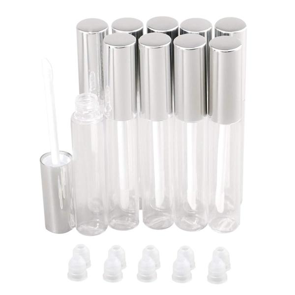 購買 10個入り 10ml リップグロスチューブ 小分けボトル 詰め替え プラグインサイドも付き 化粧品 シルバー 旅行用品 ふた 収納