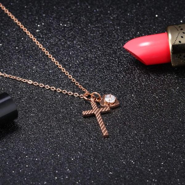 比翼堂 レディース ハートモチーフ ネックレス スワロフスキー ピンクゴールド ダイヤモンドのハートとシンプルなクロス